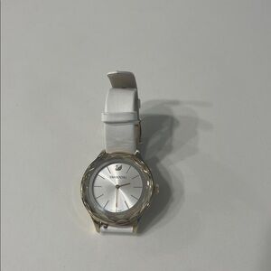 Swarovski Ladies Octea Nova White Strap Leather Watch with In Gold